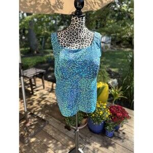 Lands' End Swim Suit Tankini Top. Size 18W G Blue Mosaic Water Tile Underwire